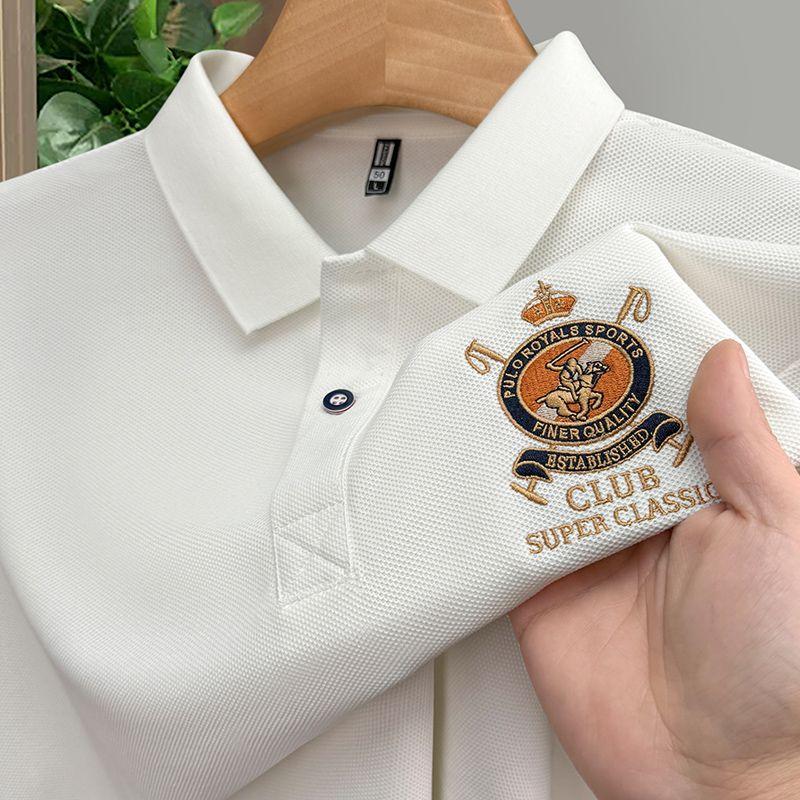 Summer Lapel Short-sleeved T-shirt Pure Cotton POLO Shirt Men's Embroidered Short Business Middle-aged and Young  Tops