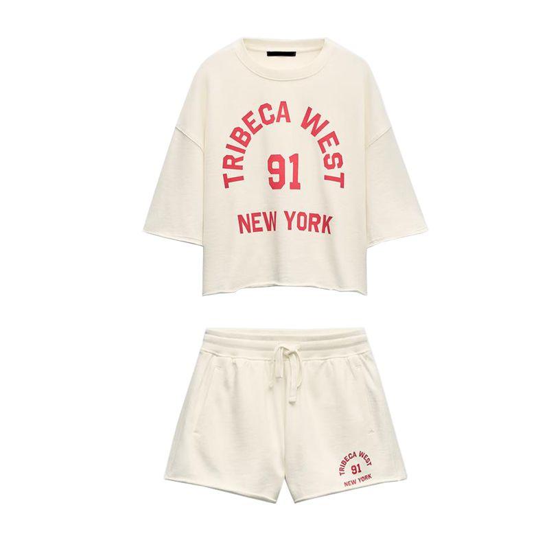 Early Autumn New Arrival Female Fashion Stylish Printing Flannel Sweatshirt 3253804 Text Decoration Shorts 3253807