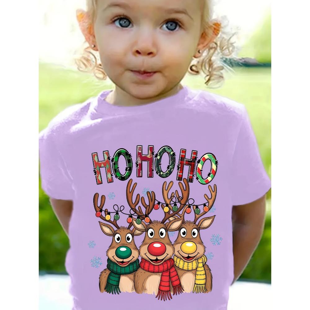 Cute Animals Printing Christmas T-Shirt Festive Short Sleeve Boys Girls Clothes Christmas Gift Child Top