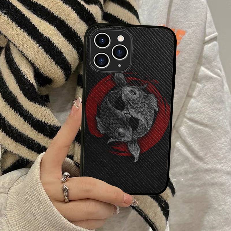 Chinese Koi Fishes Phone Case Hard Leather Case for iPhone 11 12 13 Mini Pro Max 8 7 Plus SE 2020 X XR XS Coque