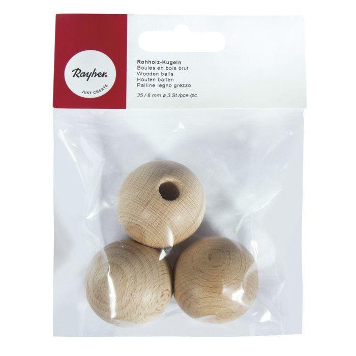 Objet décoratif - Rayher - Palline Legno - Ø 35mm - Bois naturel - 3 pièces
