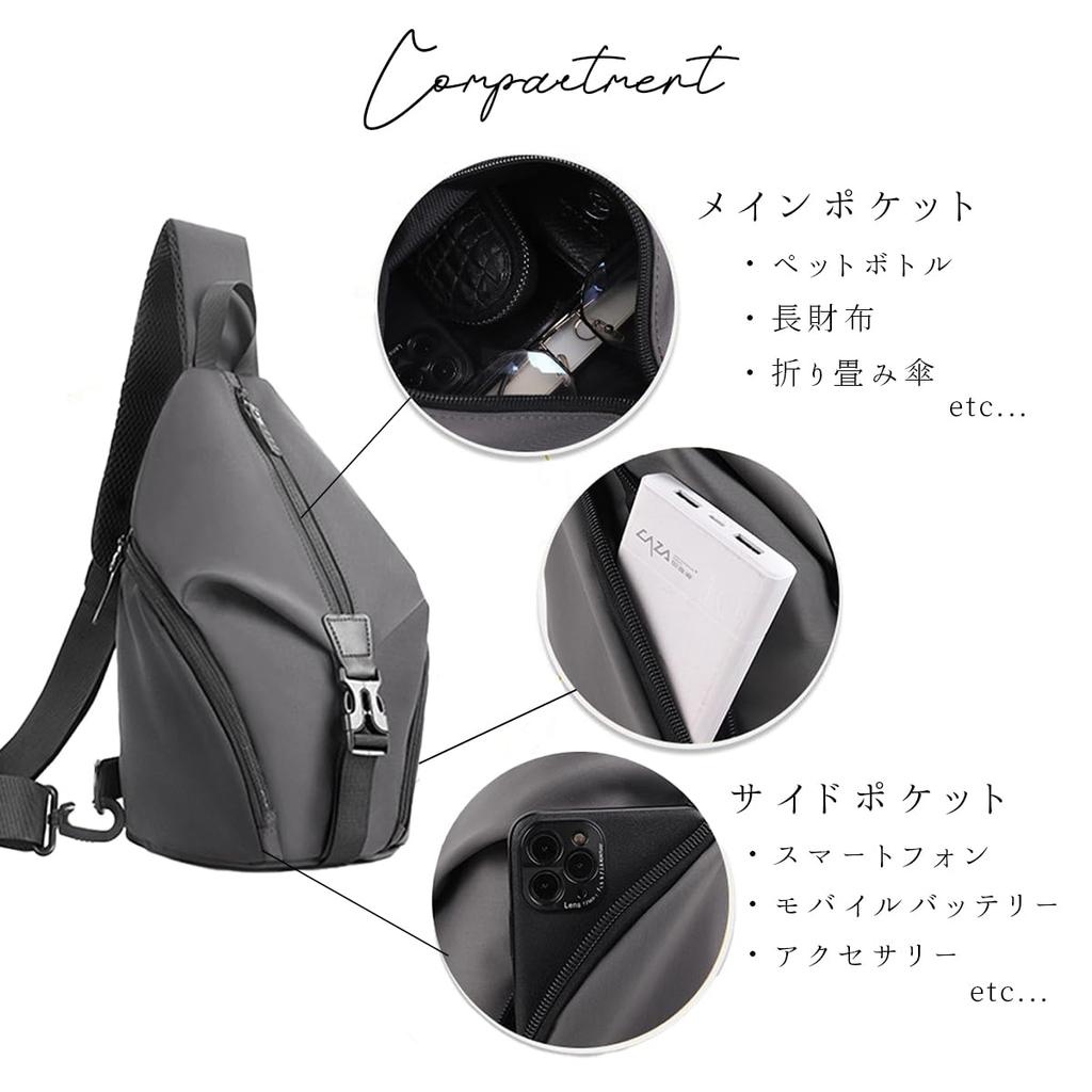 FRANK GERALD Large Capacity Crossbody Mesh Gray Men's One-Shoulder Bag, Lightweight, Water-Repellent, Ambidextrous, Multifunctional, Back, Casual,