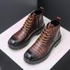 2024 Winter Classic Men's Leather Ankle Boots Trend Height Increasing High Top Shoes Handsome Workwear Boots for Men's Lace Up