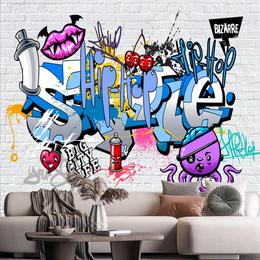 Graffiti Tapeta Kreskówka 3d Mural Ulica Hip Hop Graffiti Tapeta Tło Ceglana Ściana Dekoracja Mural Ścienny