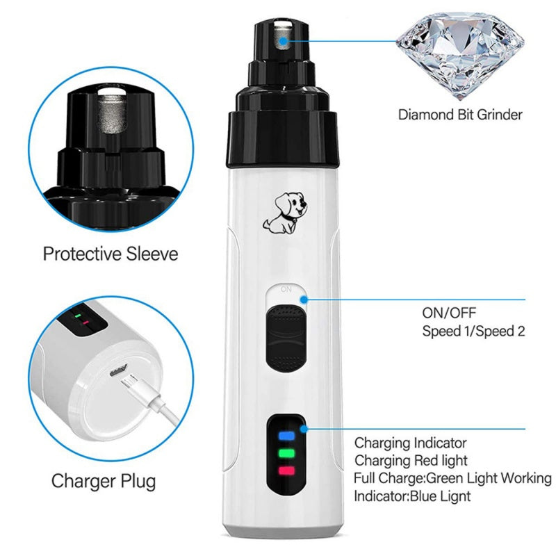 Pet Nail Grinder USB Rechargeable Dog Electric Nail Clipper Cat Claw Beauty Grinder Silent Pet Nail Clipper Beauty Trimming Tool