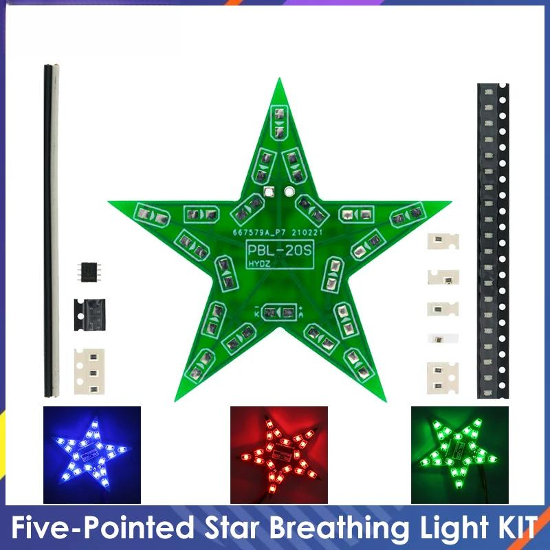 

Students Training DIY Kit Five-Pointed Star Breathing Light Gradient LED Light for Christmas Soldering Training Red Green Blue