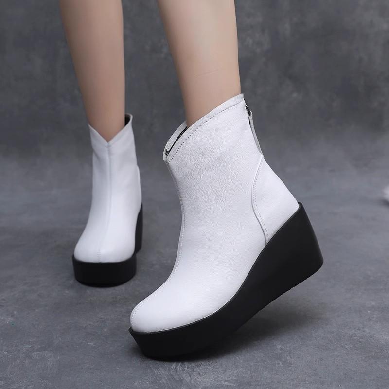 Fashion GKTINOO 2025 New Autumn Winter Women Shoes Woman Genuine Leather Wedges Snow Boots Height Increasing Short Women Boots Platform