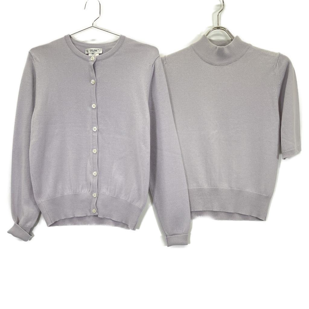 Celine 82H5061 Light Gray Cashmere Silk Ensemble Knit Cardigan Tops 40 Light grayUsed