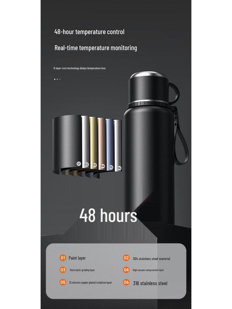 Water Steel Insulated 316 Stainless Bottle With Smart Temperature Display Extra Large Capacity For Men