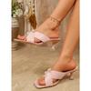 Sandali a ciabatta da donna con tacco alto e punta quadrata, dettaglio perla e cinturino alla caviglia, calzature alla moda, disponibili in taglie grandi.