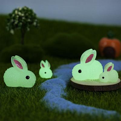 Micro Landscape Ornaments Cute Animal Cartoon Glowing Little Rabbits Luminous Cute Rabbits, Gardening Plant Resin Accessories