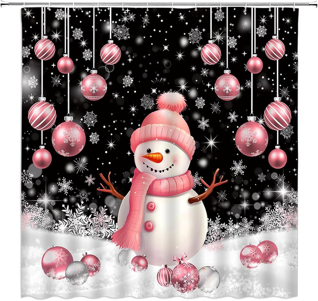 Small Stall Shower Curtain,Merry Christmas Xmas Tree Red Ball Snowflake Twigs Pine Tree Branch Winter Holiday Festival Rusticred