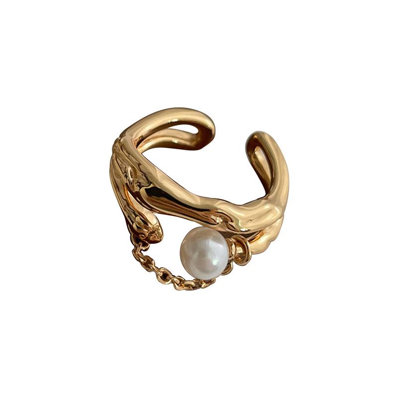 Elegant Irregular Pearl Tassel Ring: Minimalist Design for a Statement Look