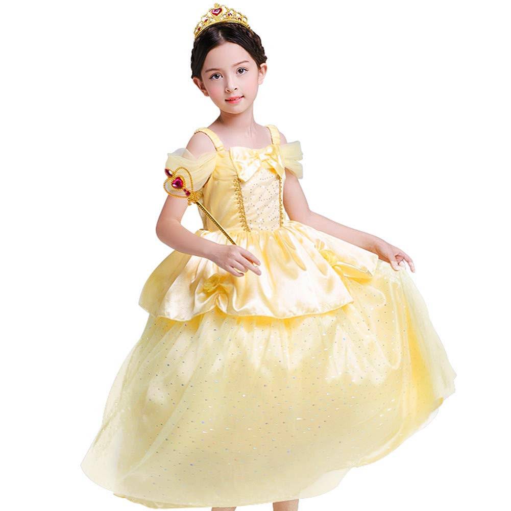 Krásné šaty Dětské princeznovské šaty Dětské šaty Šatový set Dětský kostým Cosplay Žluté Jednodílné Eventové jevištní kostýmy Převlek Vystoupení Maškarní šaty