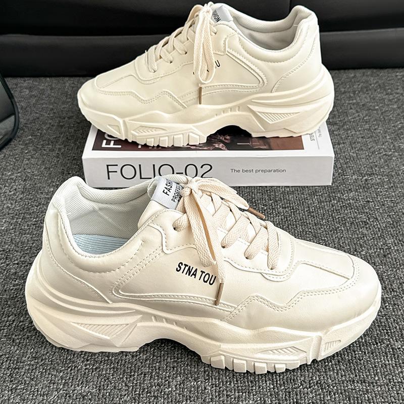 Genuine leather dad shoes trendy casual versatile men's spring and autumn ultra-light thick-soled heightening sports trendy shoes