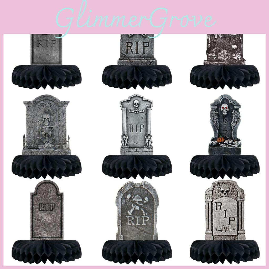 Halloween Paper Tombstone Honeycomb Decor With 9pcs For Haunted House Party