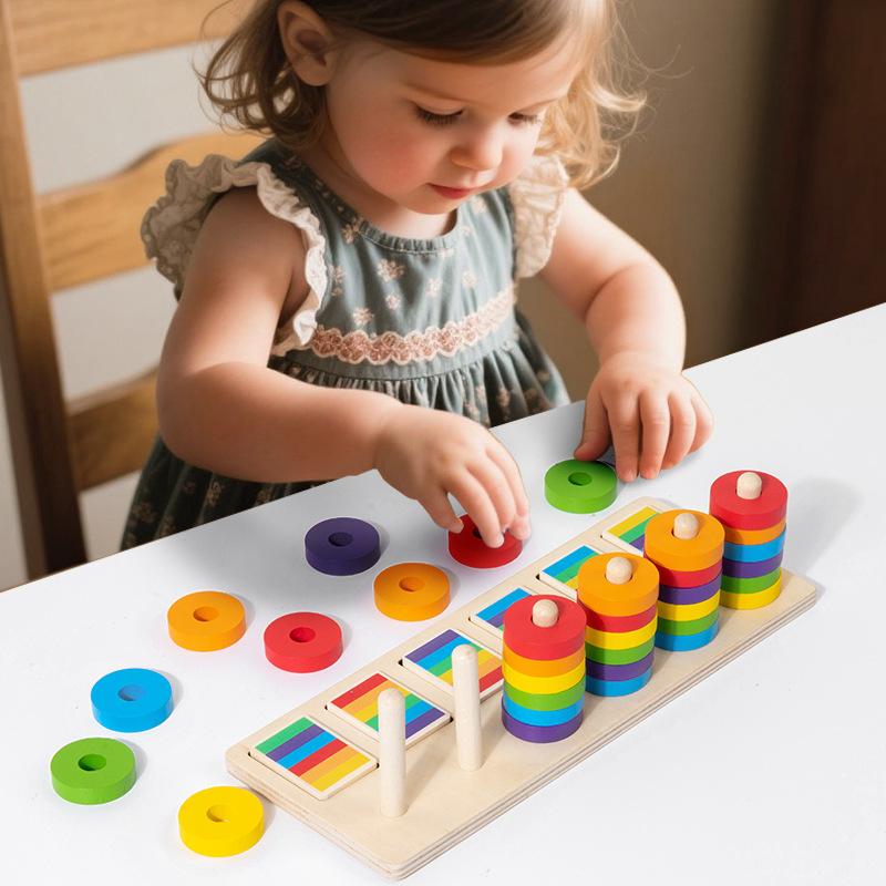 Wooden Color Matching Game Set for Kids Pillar Pairing Toy Hand Eye Coordination Training Memory Improvement