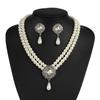 European-American French Style Beaded Choker Necklace with Imitation Pearl and Rhinestone Square Fashion Collar Jewelry Set