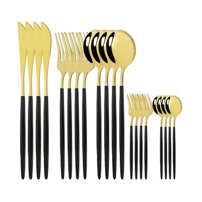 4Set Mirror Stainless Steel Dinner Black Gold Dinnerware Set Knife Fork Spoon Cutlery Set Kitchen Tableware Silverware Sets