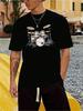Drum Set Graphic Music Band Tee , Men's 220gsm New Summer Casual Crew Neck Pure Cotton Short-Sleeved T-Shirt(1 PC)