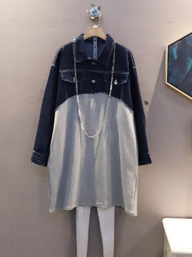 

Модное джинсовое платье XITAO в стиле пэчворк ZY7759 One Size серый