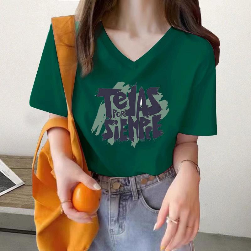 

Spring and summer 2025 new printed short-sleeved t-shirt women s simple casual half-sleeved trendy t-shirt bottoming shirt XXXL