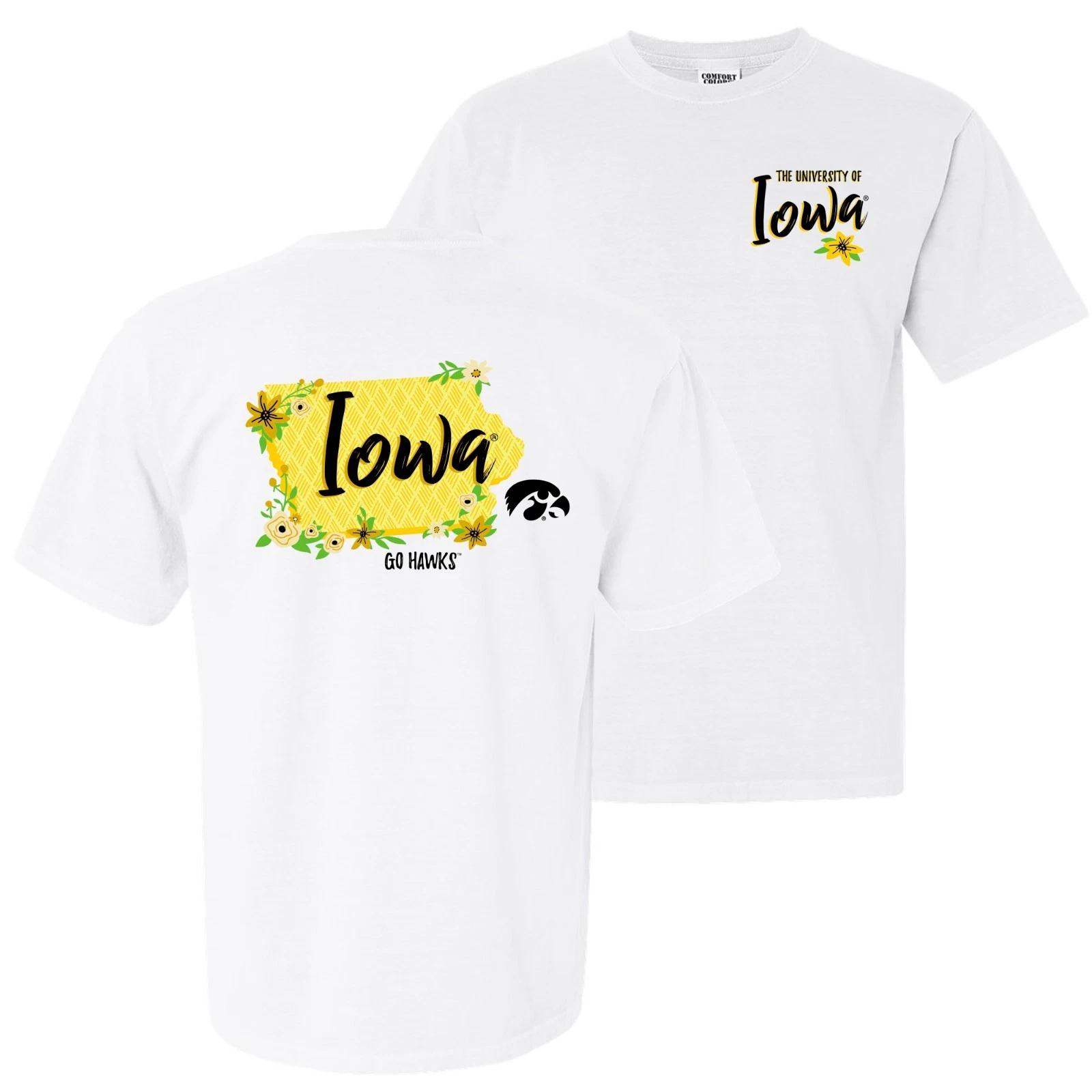 iowa Hawkeyes Floral State Garment Dyed T Shirt - White 2XL