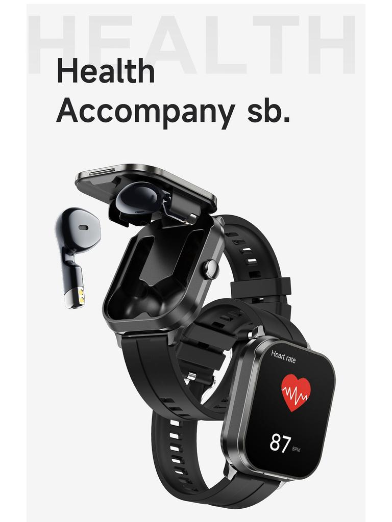 D8Pro 2-in-1 Smartwatch & TWS Earphones: Bluetooth Calling, Heart Rate Monitor, NFC