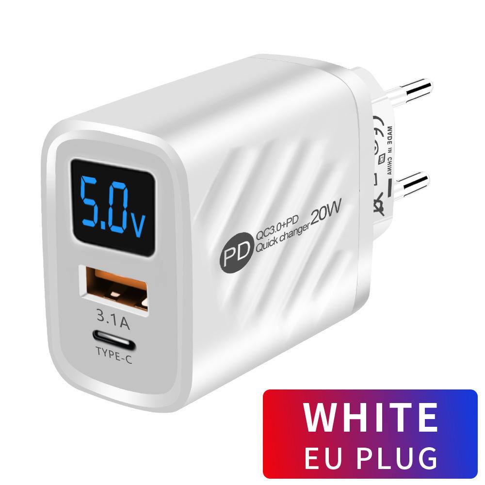 Chargeur USB PD 20W, Charge rapide, Type C, affichage numérique, adaptateur de Charge de téléphone, pour iPhone, Samsung, Xiaomi, Huawei, chargeur mural