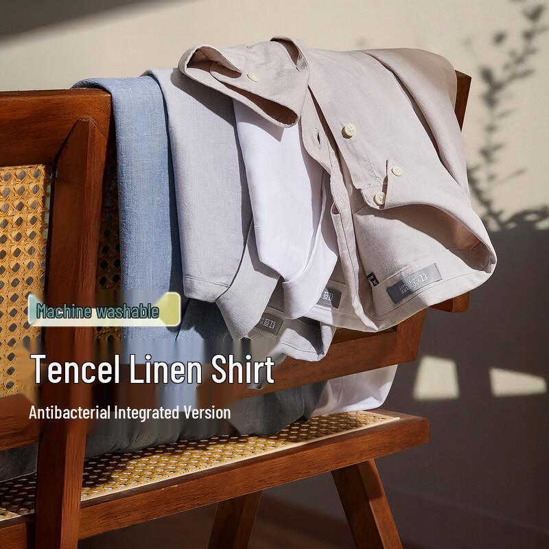 Hodo Men's 3A Antibacterial Tencel Linen Long Sleeve Shirt