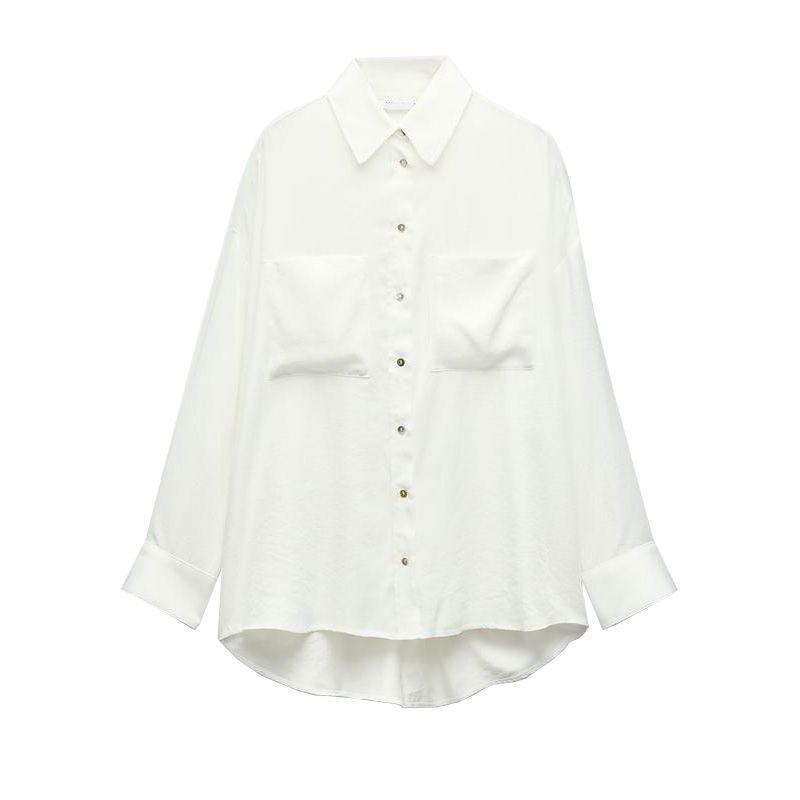 

Spring New Women s Clothing Easiest for Match Casual Single-Breasted Long Sleeve Lapel Loose Shirt Top 8495866 White L