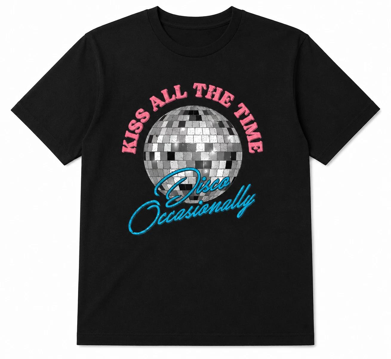 Retro Disco Ball T-Shirt Funny Kiss All The Time Graphic Tee Neon Party Top S