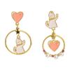 1 Pair Stud Earrings Japan Korea Style Hollow Ring Rhinestone Faux Pearl Gift Fun Cartoon Cat Love Heart Girls Drop