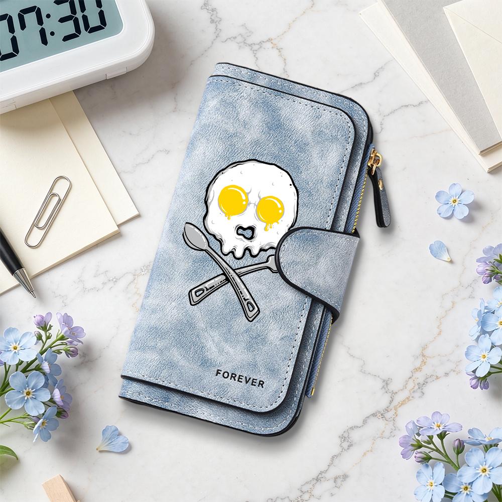 Cute Egg Skull Pattern Purse Fashion Women Casual Long Wallet Forever Style Portable Multi Slot Card Holder Daily Use Clutch