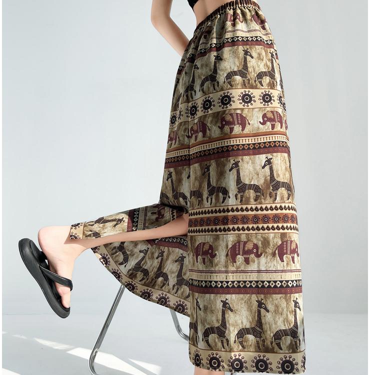 Summer Women Vintage Designer Print Animal Elastic Long Maxi Skirt For Lady