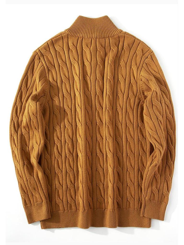 Herren Dicker Wollmischungs-Henley-Pullover - Warmer Zopfmuster-Strick im Old Money Stil (Herbst/Winter Sale)