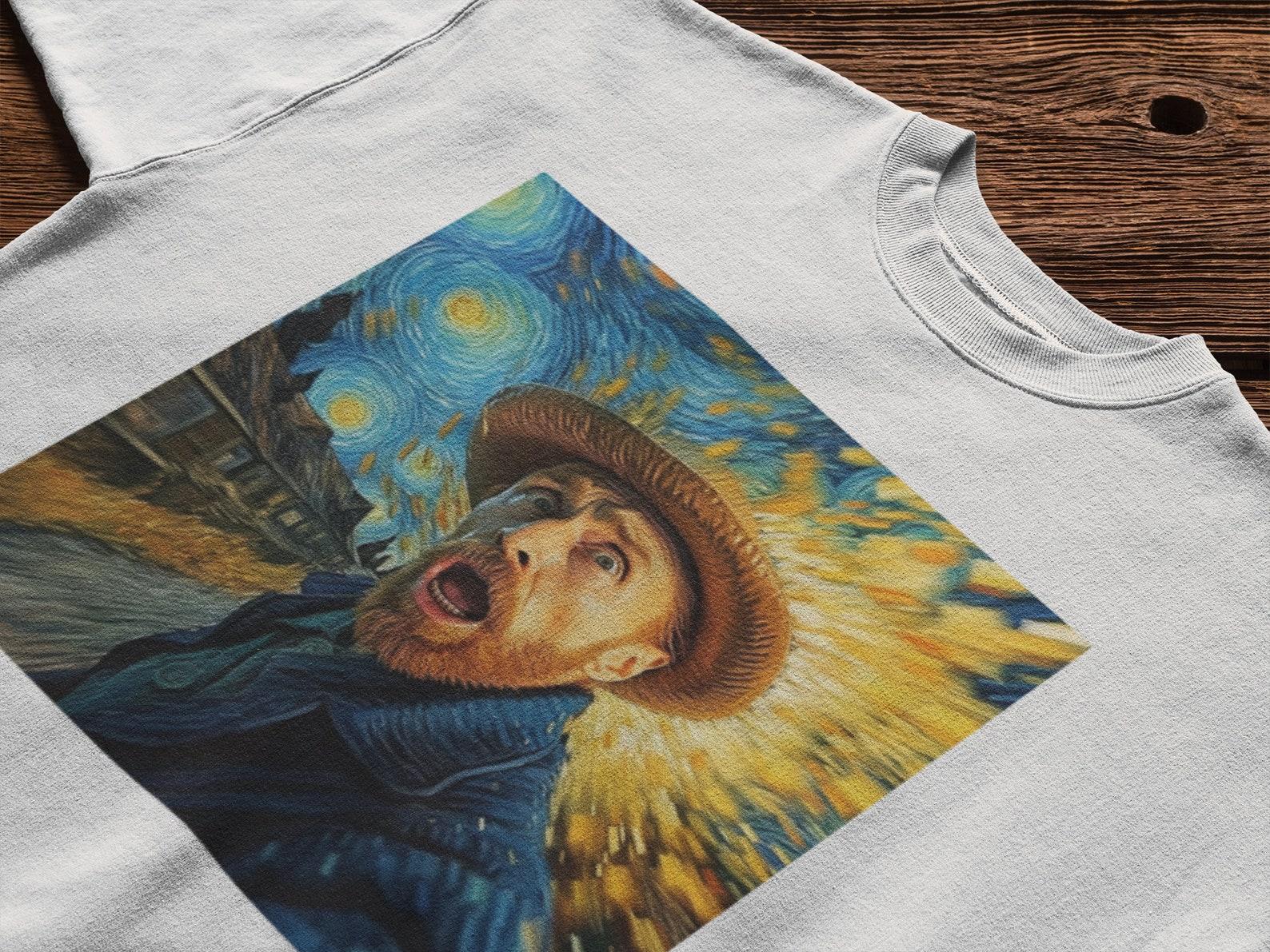 Van Gogh Art T-Shirt: Impressionist Self-Portrait & Starry Night M