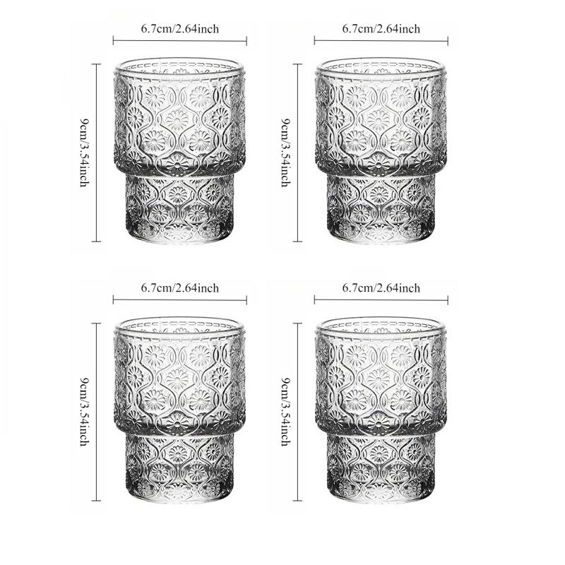 2pcs Creative Wine Glass Transparent Beverage Cup Retro Sunflower Pattern Glass Cup Stackable Household Heat-resistant Tea Cup 4pcs