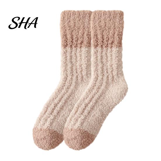 Warm Crew Socks for Winter Thickened Long Plush Women, Coral Fleece Socks, Cold Feet Relief Thermal Sleep Anti-static Contrast Color Indoor