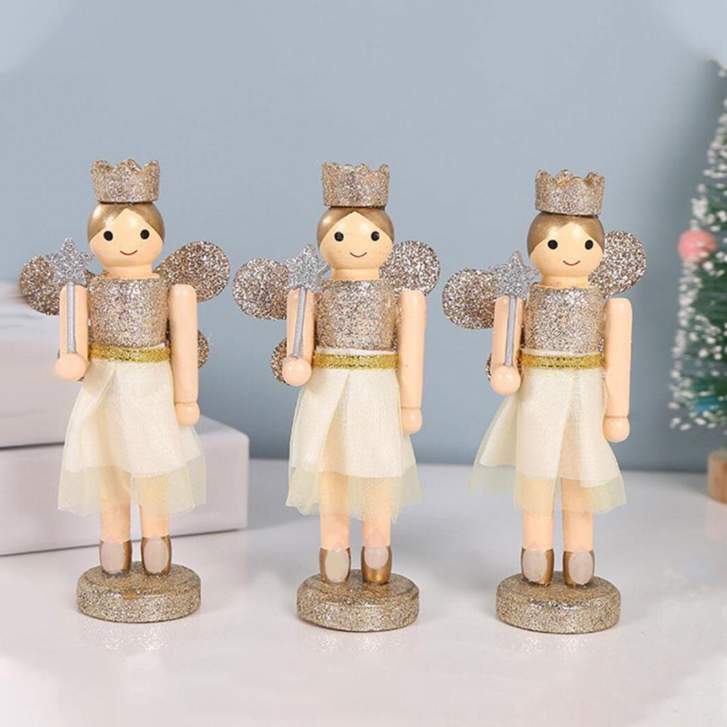 

Set of 3 12cm Wooden Nutcracker Angel Girl Ornaments Kit Handmade Home Decor for Shelves and Tables золотистый