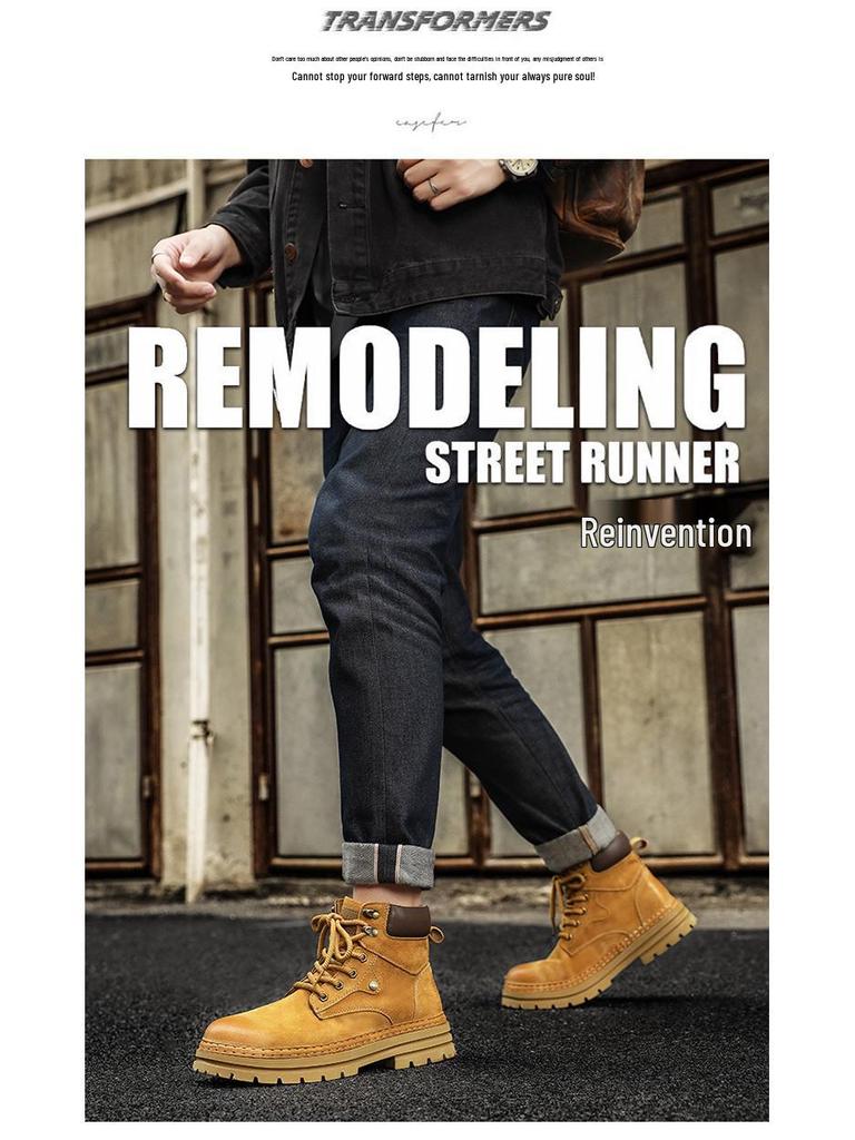 Men's Autumn/Winter Lightweight Breathable British Style High-Top Yellow Pigskin Work Boots