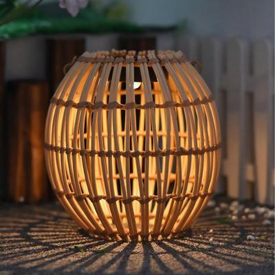 Solar Lantern Hangable Weatherproof Rattan Light Boho Outdoor Lantern for Garden Pathway Patio Yard Home Porch Fence Gate Wall