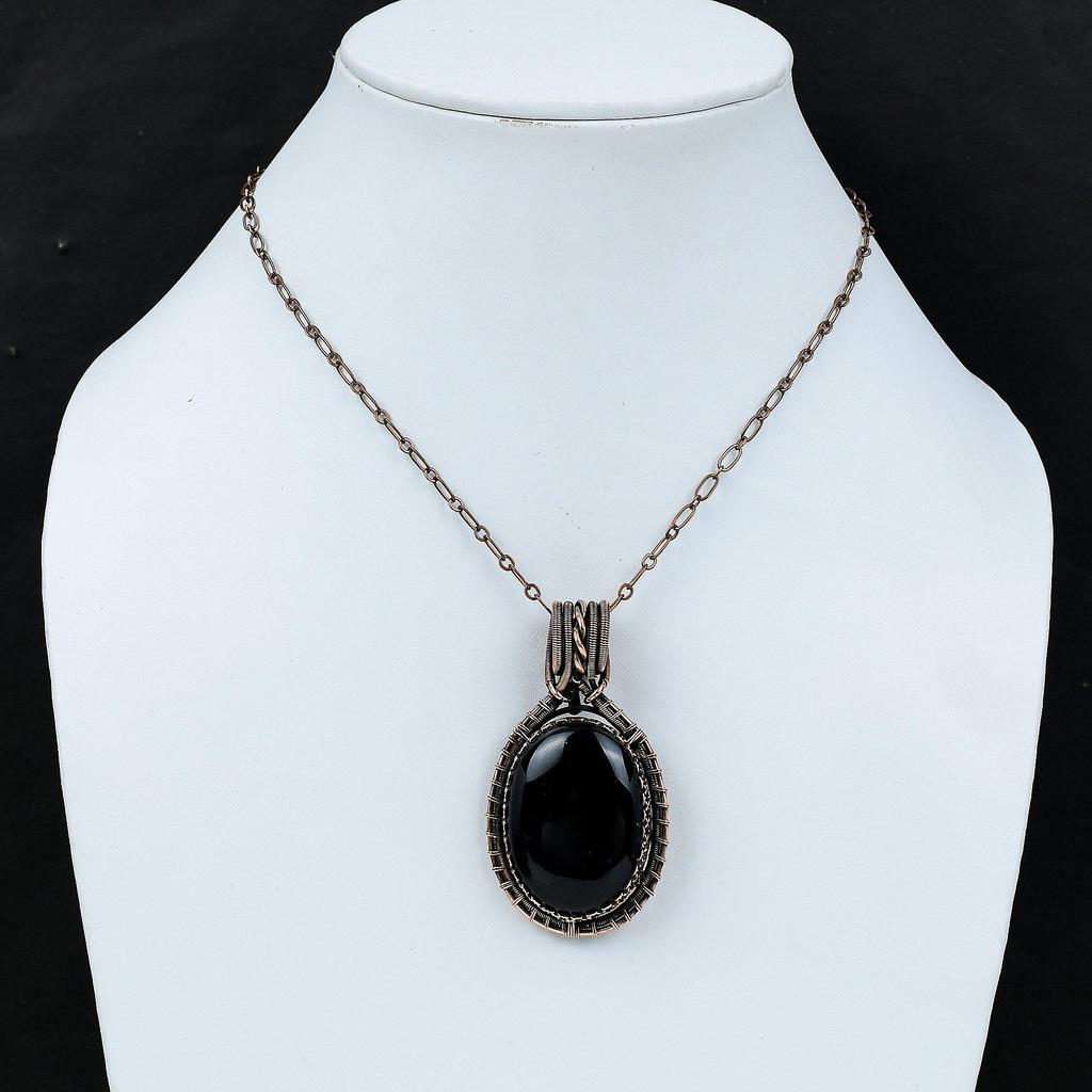 Black Onyx Pendant Copper Wire Wrapped Pendant Gemstone Pendant Black Onyx Copper Jewelry Handmade Pendant Wire Wrap Jewelry Gift For Mother