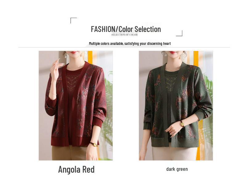 Elegant Jacquard Spring T-shirt Set for 50-Year-Old Women - Enhances Skin Tone, Perfect As Outerwear or Base Layer