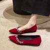 Spring New Single Shoe Women Fashion Pointed Shallow Mouth Suede Glitter Soft Sole Anti-slip Wear-resistant Flat Shoes