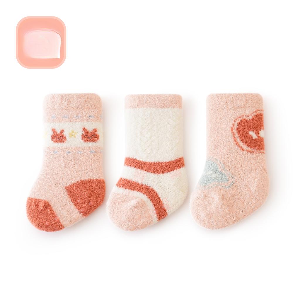 3 Pairs Of Winter Cartoon Baby Plush Socks Non-slip Dotted Floor Socks Baby Toddler Socks