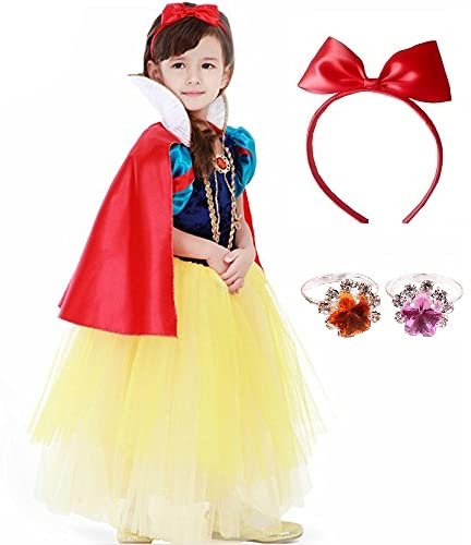 

[Entering Love and Peace] Princess Dress Cosplay Costume (Dress + Cape + Headband + Ring) 4-Piece Set Princess Dress for Girls (Size 120: Red x Blue x