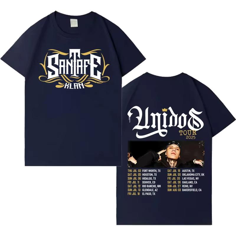 Rapper Santa Fe Klan Unidos Tour T-Shirt Herren Harajuku Lässige Mode Rundhals Kurzarm Oberteile 2026 Sommer Popmusik Streetwear