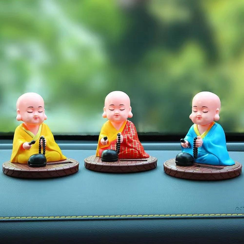 Solar Little Monk Creative Car Ornaments Dashboard Decoration Toys Chinese Style Buddhism Lucky Ornament Interior Accessories