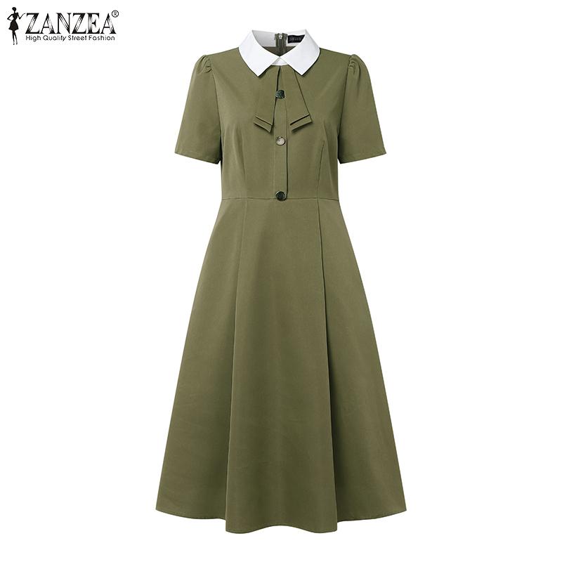 ZANZEA Womens Summer Casual Elegant Short Sleeve Dress